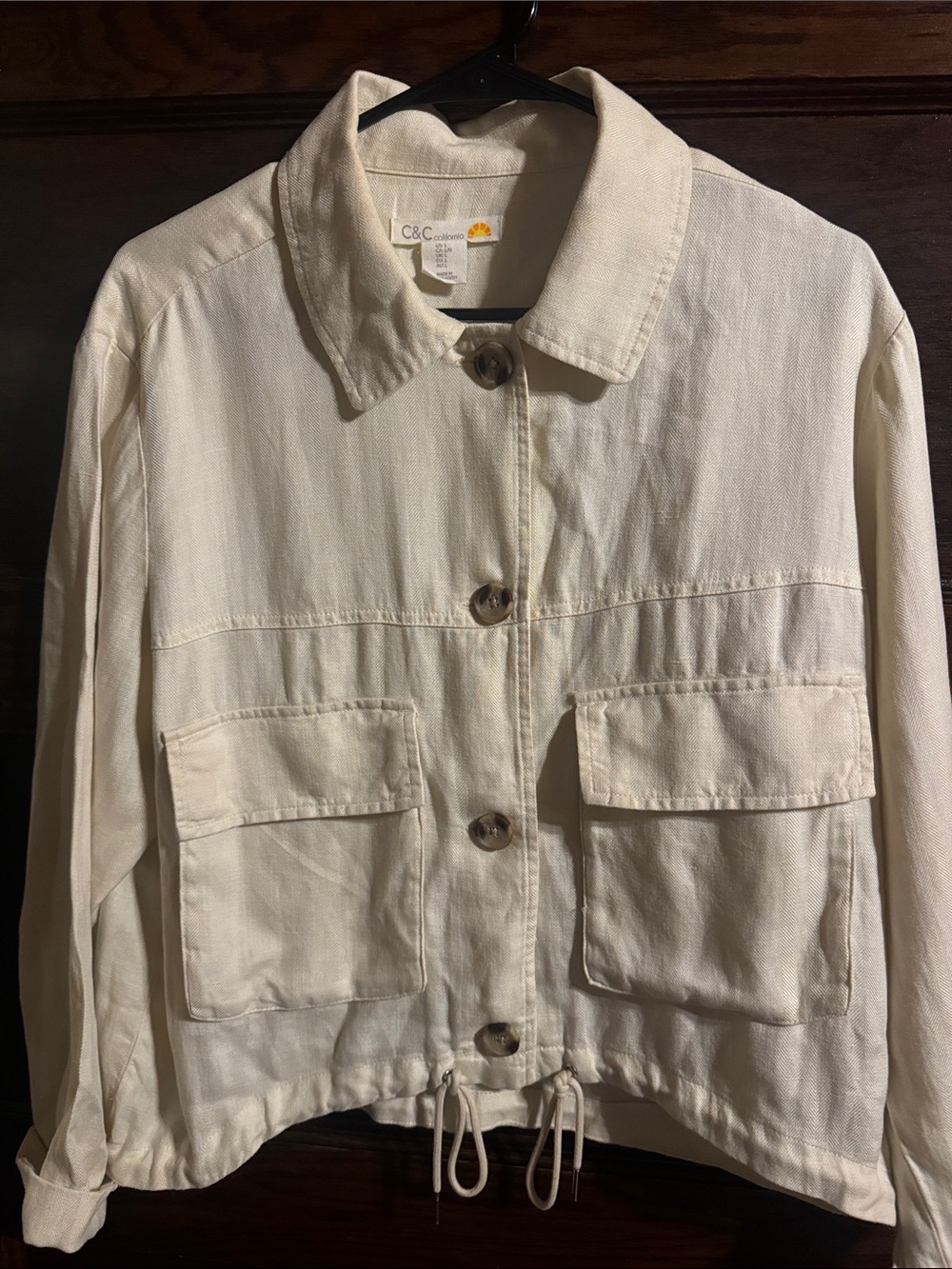 C&C California Neutral Cream Utility Jacket with Front Pockets